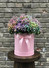 Цветочная композиция из Гипсофила и Розы в шляпной коробке в Заполярном Республики Коми