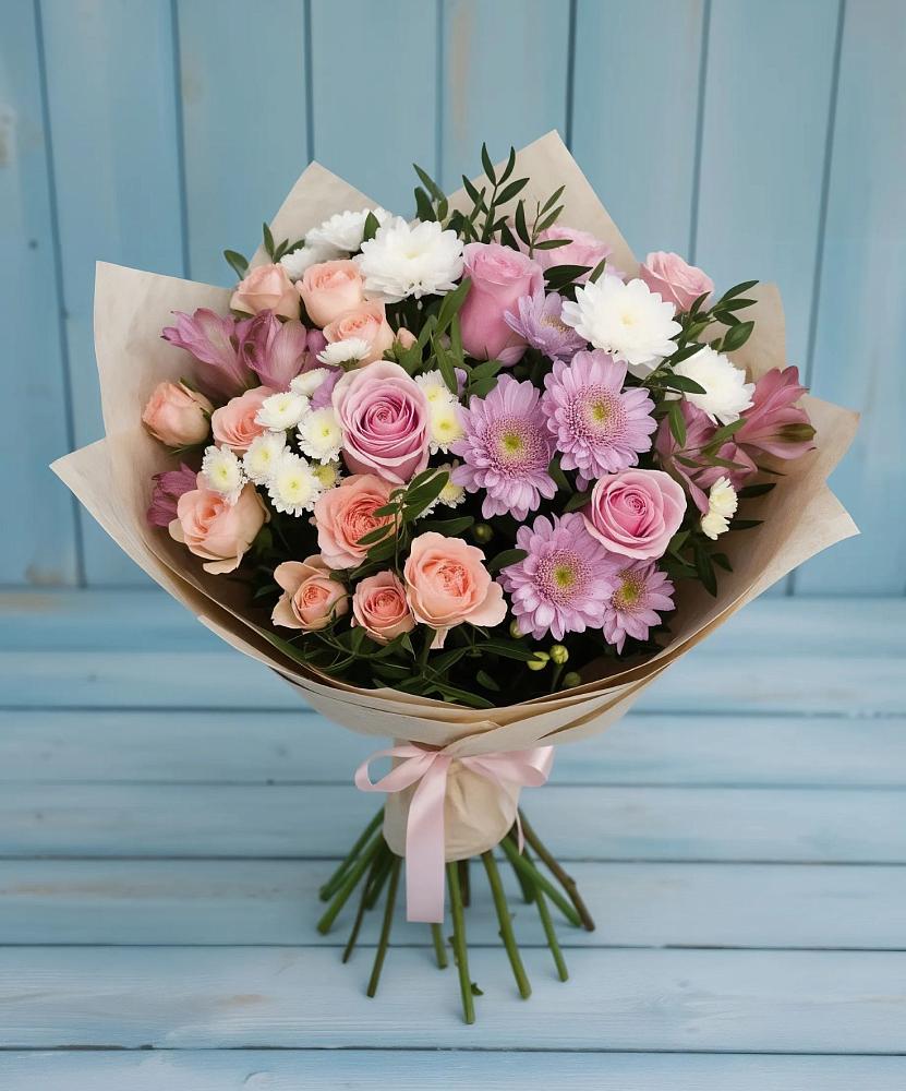 Букет цветов из: Хризантемы, Розы и Альстромерии в Заполярном Республики Коми