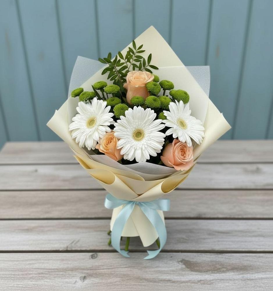 Букет цветов из: Герберы, Розы и Хризантемы в Заполярном Республики Коми
